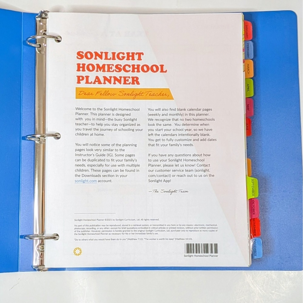 Sonlight Homeschool Planner Undated 3-Ring Binder Organizer Blue Multi-Color